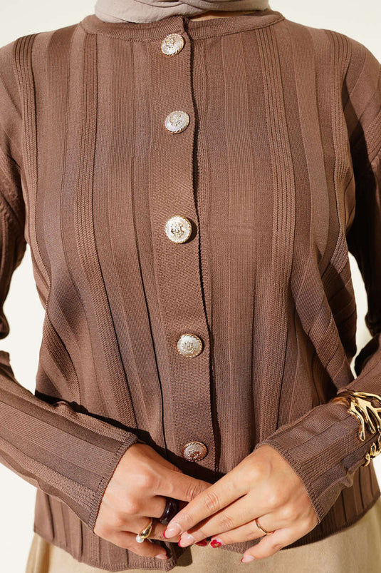 Geribbeld geknoopt gebreid vest van nerts