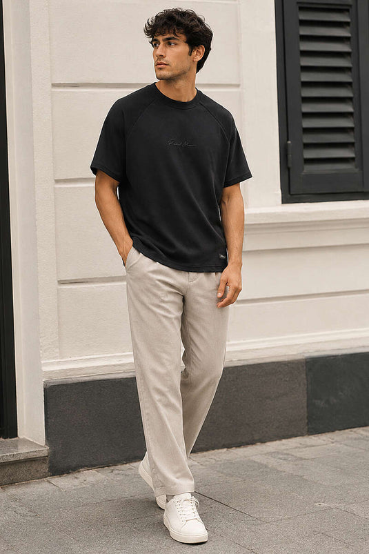 Fitilli Enjeksiyon Baskılı Erkek T-shirt Siyah