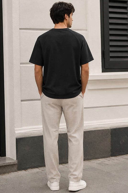 Fitilli Enjeksiyon Baskılı Erkek T-shirt Siyah