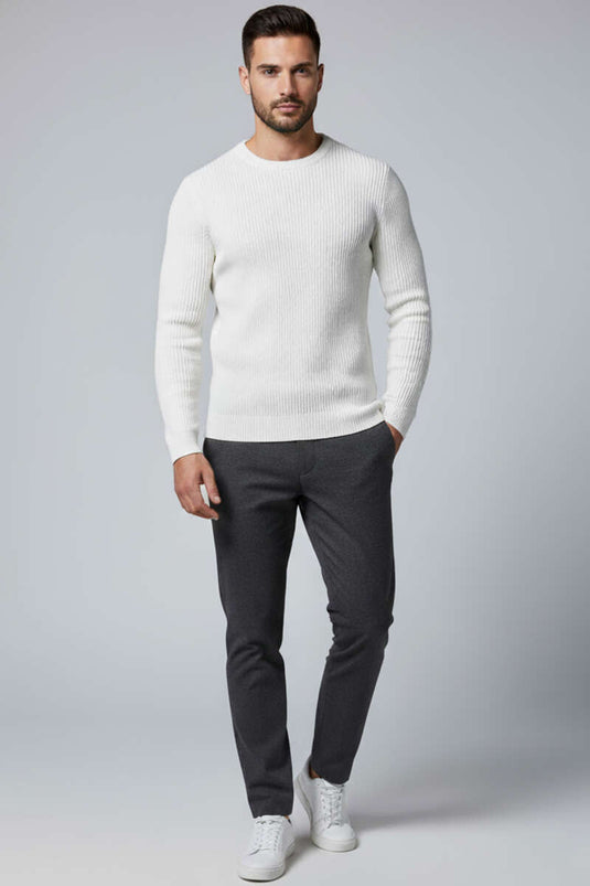 Pull en maille côtelée pour homme, écru