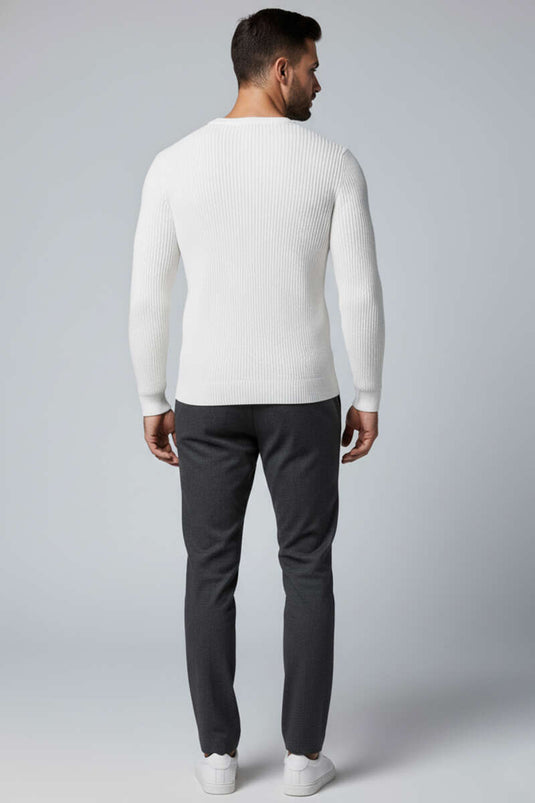 Pull en maille côtelée pour homme, écru