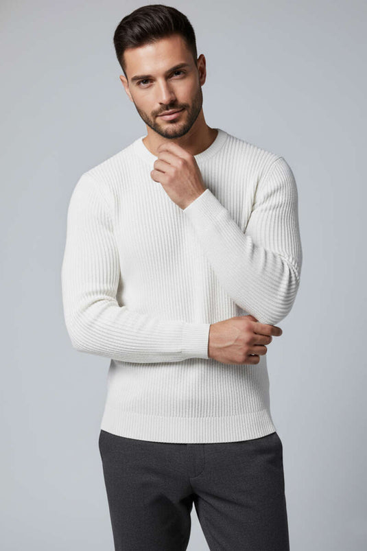 Suéter de punto acanalado para hombre, color crudo