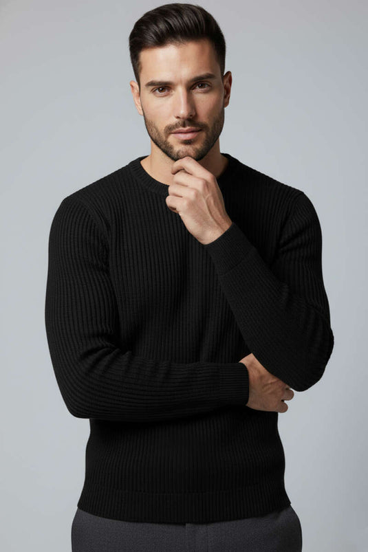 Suéter de punto acanalado para hombre, negro