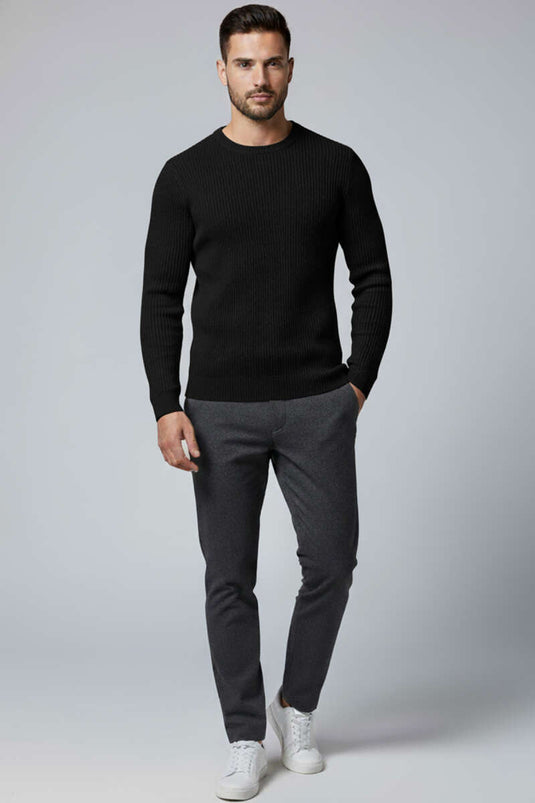 Pull en maille côtelée pour homme, noir