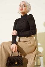 Pull En Maille Extensible Ajusté Couleur Café Épicé