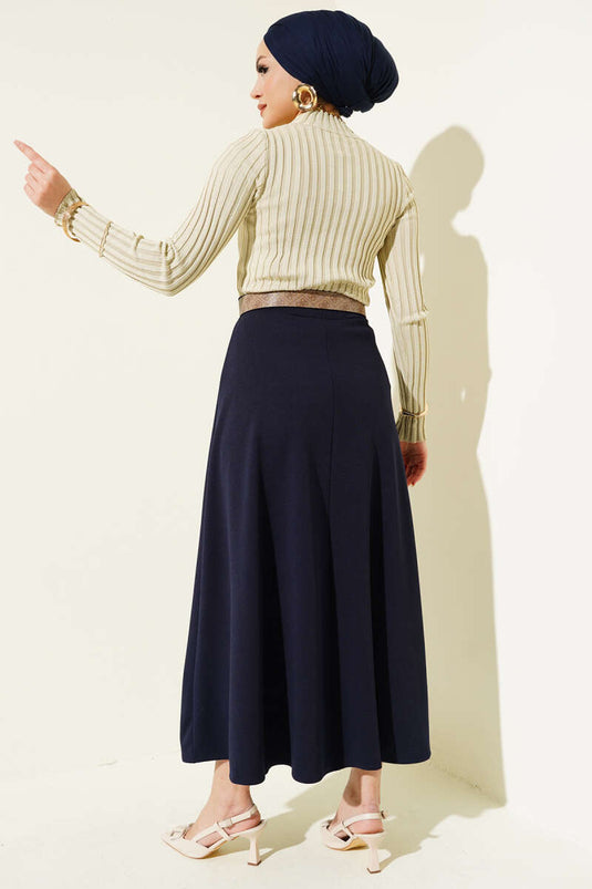 Elastic Ribbed Knit Sweater Beige