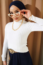 Pull En Maille Extensible Blanc