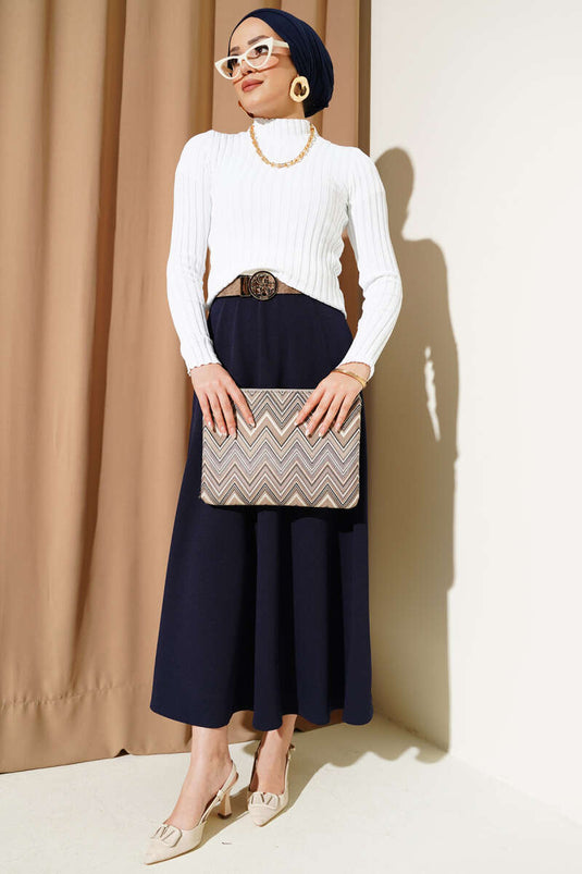 Elastic Ribbed Knit Sweater White