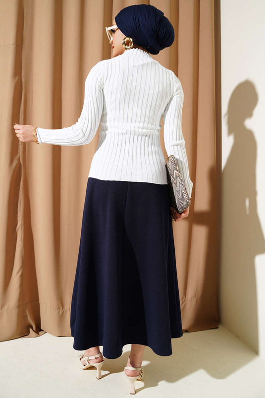 Elastic Ribbed Knit Sweater White
