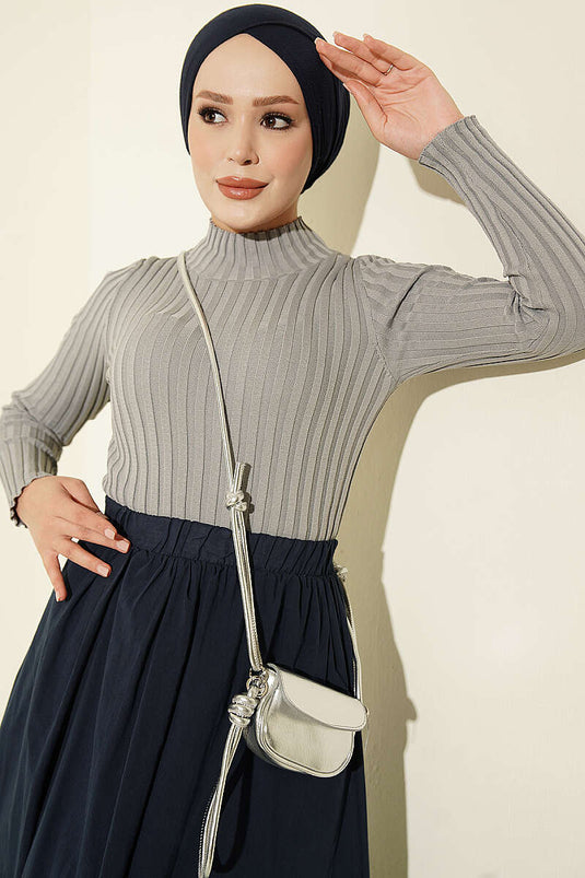 Pull En Maille Extensible Gris