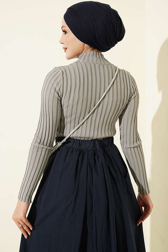 Pull En Maille Extensible Gris