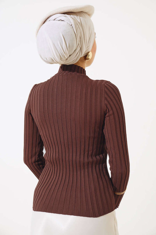 Elastic Ribbed Knit Sweater Chestnut