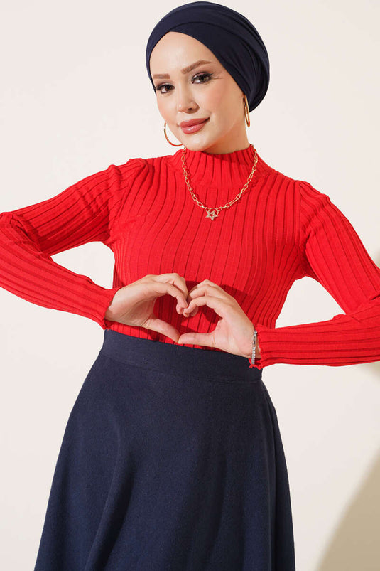 Roter Elastischer Strickpullover