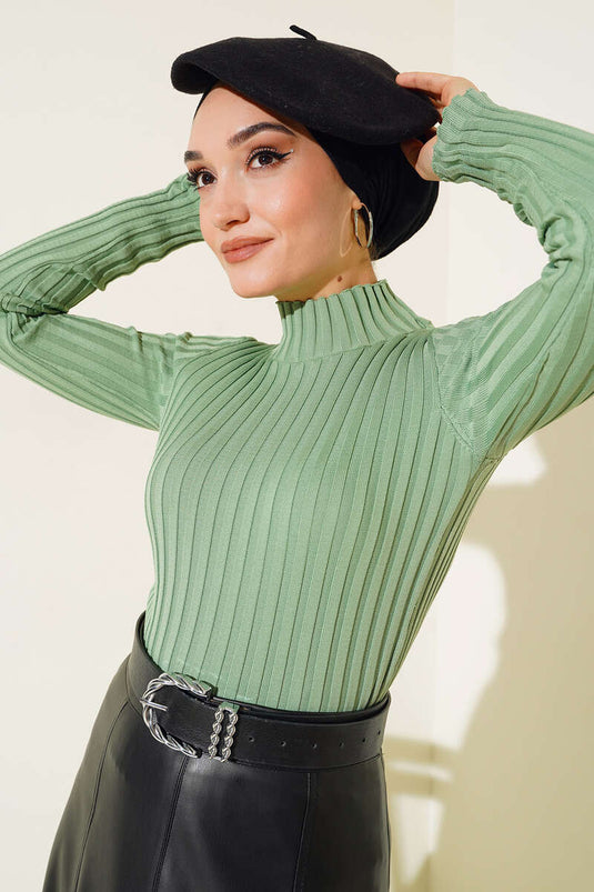 Ribbed Stretch Knit Sweater Mint