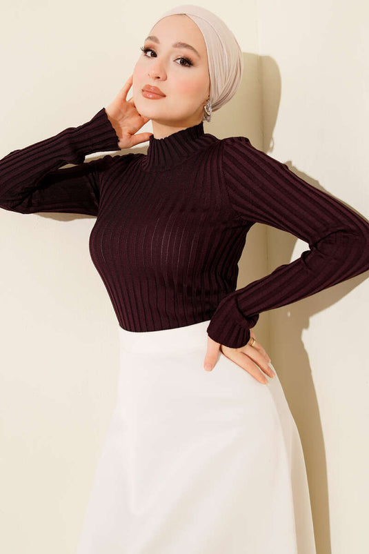 Fitilli Esnek Triko Kazak Mürdüm