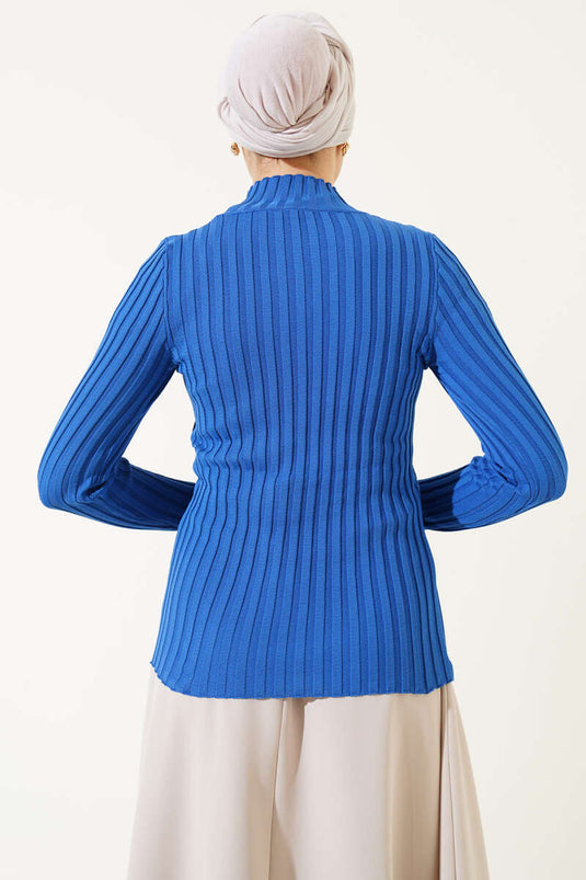 Ribbed Stretch Knit Sweater Royal Blue