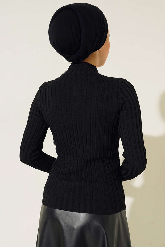 سترة محبوكة مرنة مضلعة باللون الأسود