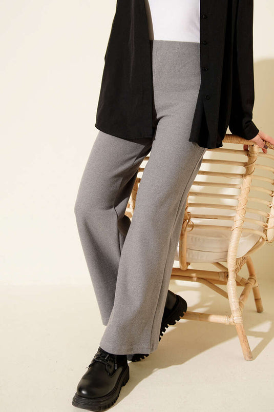 Fitilli Geniş Paça Kaşe Pantolon Gri