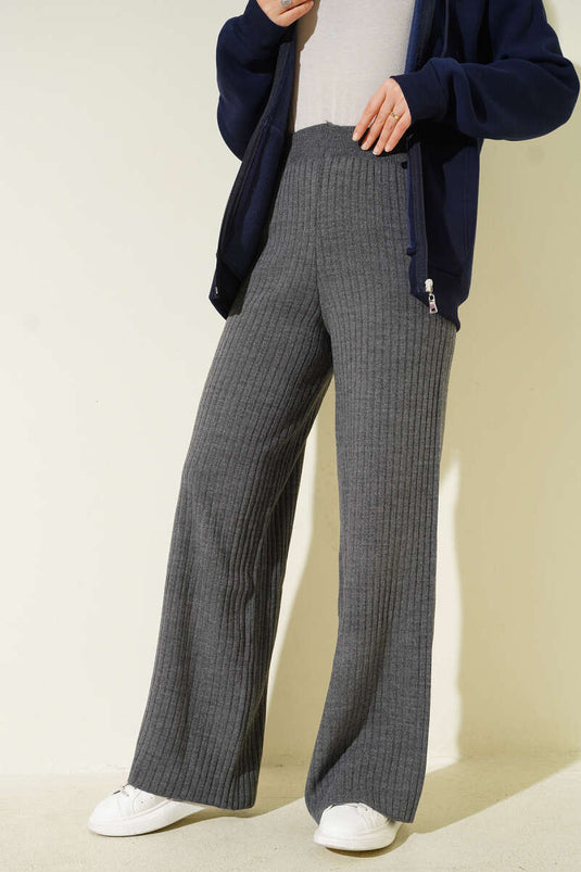 Pantaloni in maglia a gamba larga Fitilli colore fumo