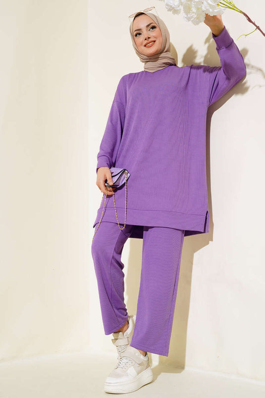 Corduroy tweedelig pak lila