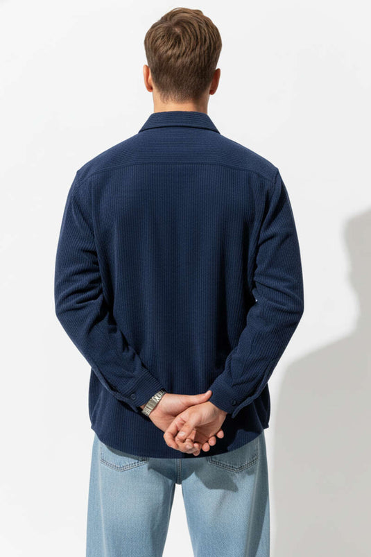 Chemise en velours côtelé pour homme, bleu marine