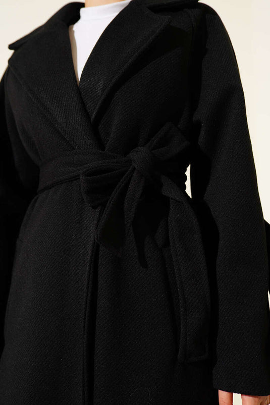 Corduroy Belted Cashmere Coat Black
