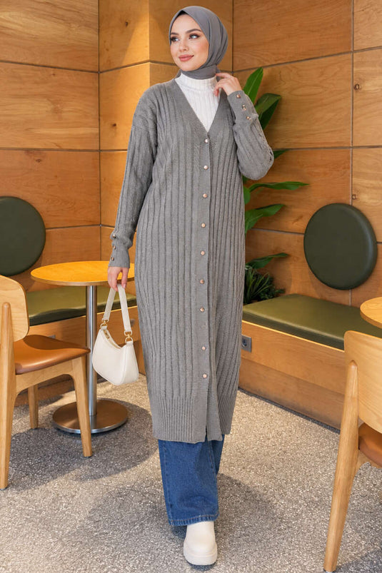 Gilet Mercerisé À Rayures En Gris
