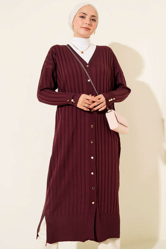 Fitilli Merserize Hırka Mürdüm