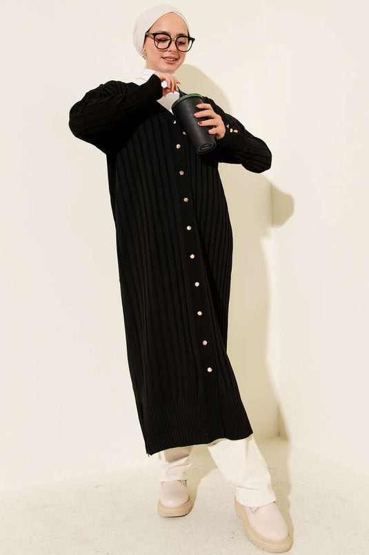 كارديجان أسود من قماش الكوردروي الممشط
