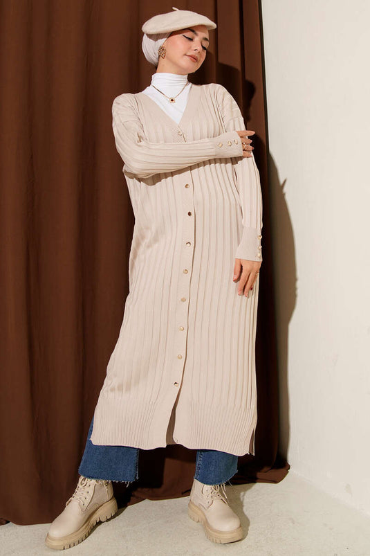 كارديجان مخملي ممشط باللون الحجري