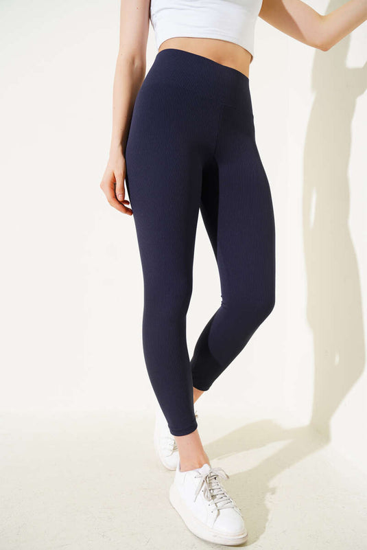 Collants côtelés bleu marine