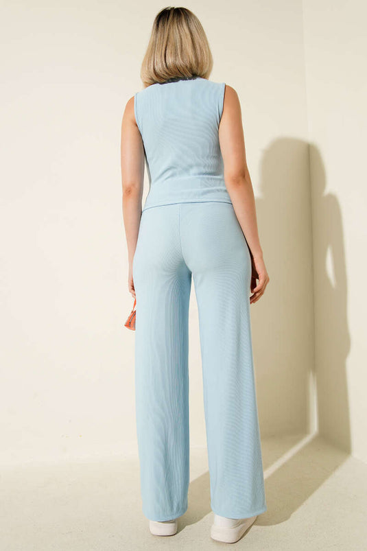 Tweedelig setje met geribbeld vest, blauw