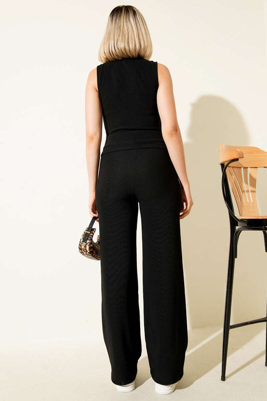 Ensemble deux pièces avec gilet côtelé, noir