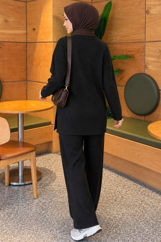 Ensemble Deux Pièces En Tricot À Fente Rayé