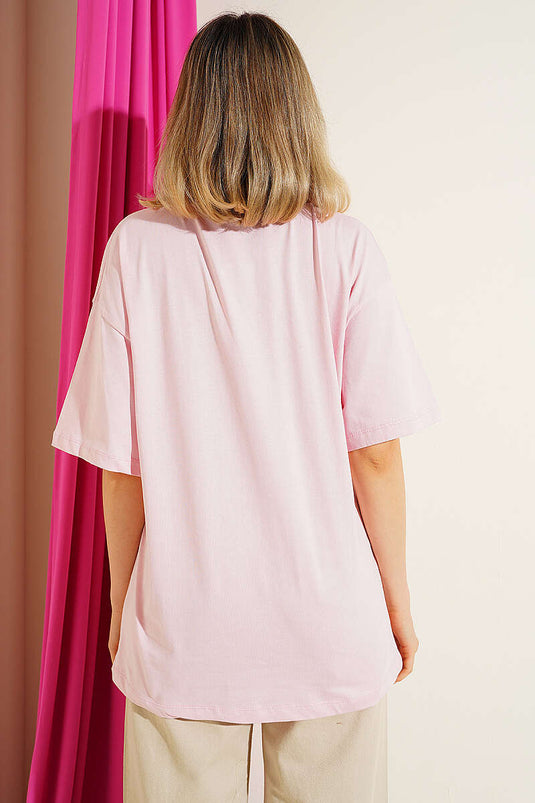Fiyonk bedrucktes Mini-T-Shirt mit Steinen, Pink