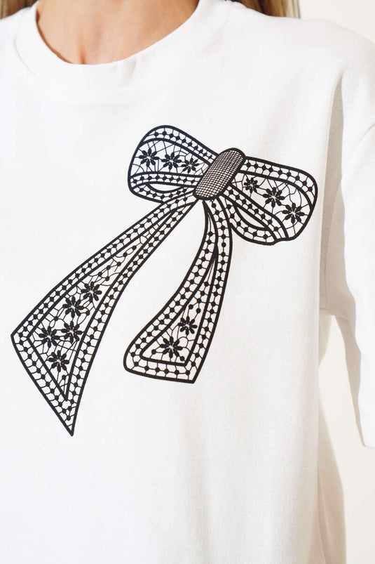 T-shirt blanc imprimé nœud