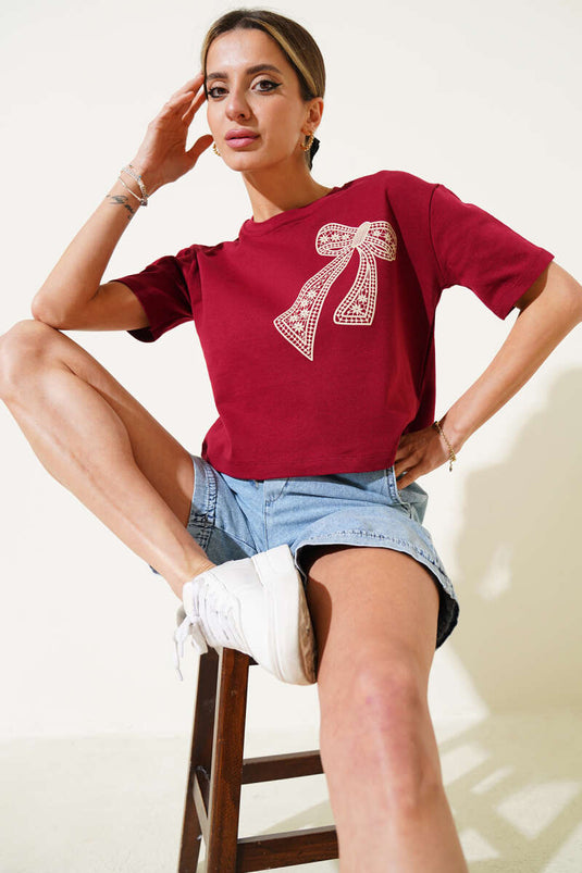 T-shirt imprimé nœud papillon rouge bordeaux