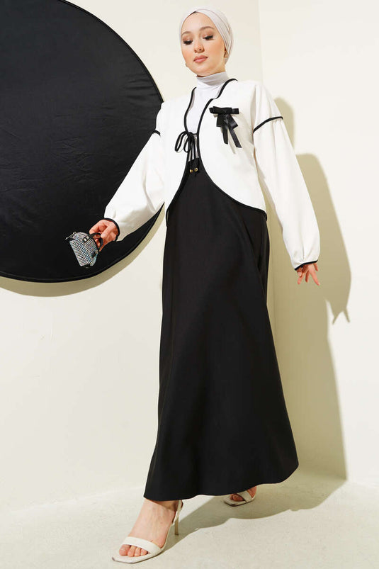 Fiyonk Broşlu Etekli İkili Takım Siyah