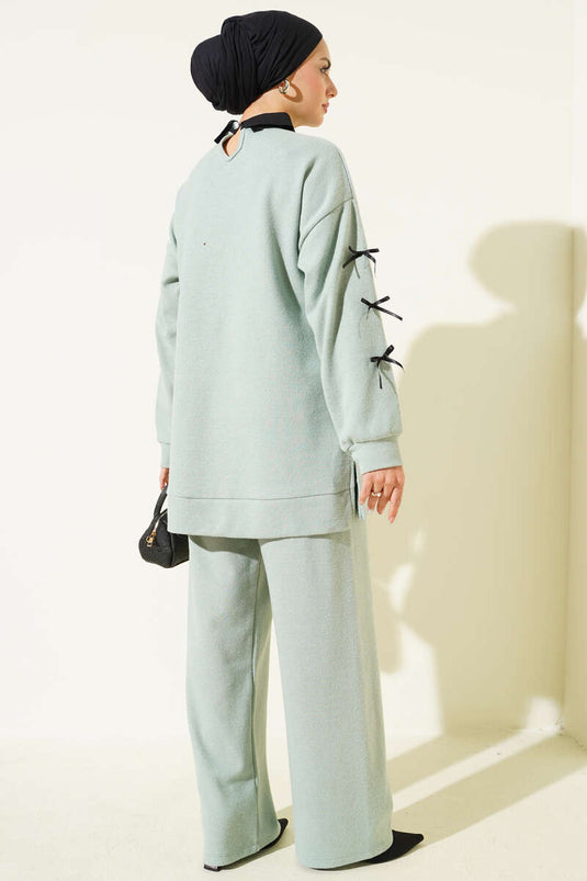 طقم من قطعتين مطبوع عليه فيونكة، أخضر مائي