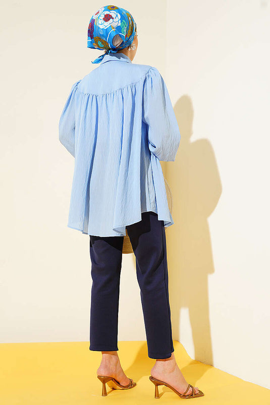 Camicia Oversize con Dettaglio Fiocco Blu
