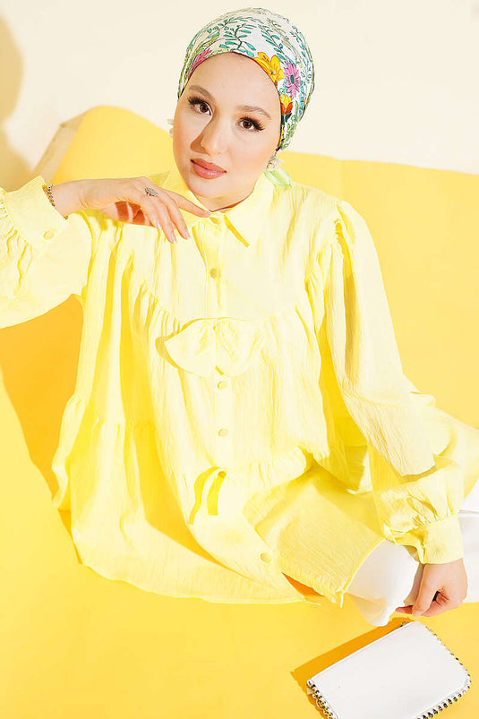 Camicia oversize con dettaglio fiocco giallo