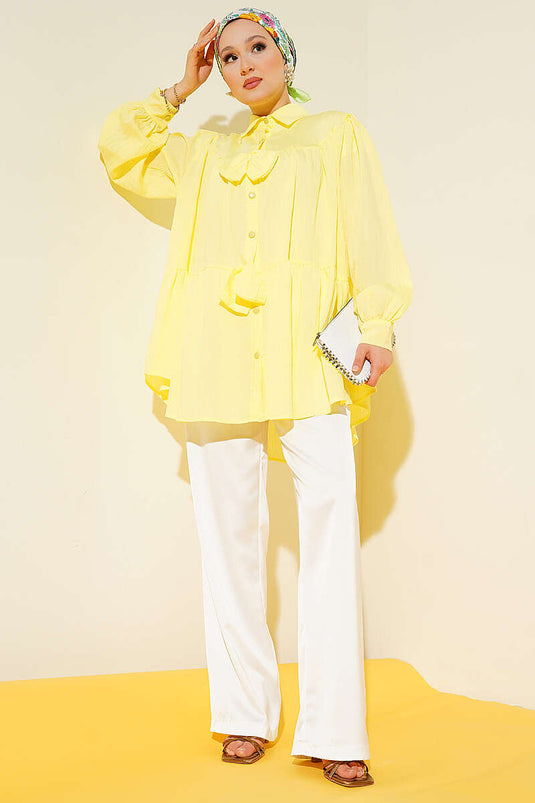 Camicia oversize con dettaglio fiocco giallo