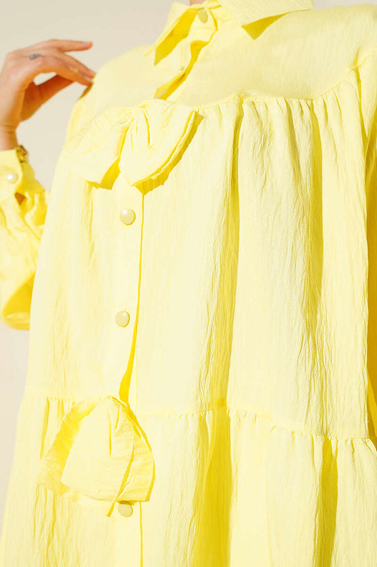 Camicia oversize con dettaglio fiocco giallo