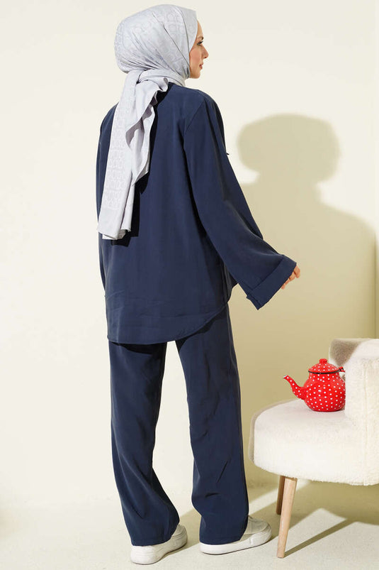 Ensemble double en tensel avec détail nœud papillon, bleu marine
