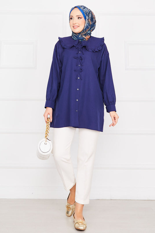 Bow Detailed Tunic Navy Blue