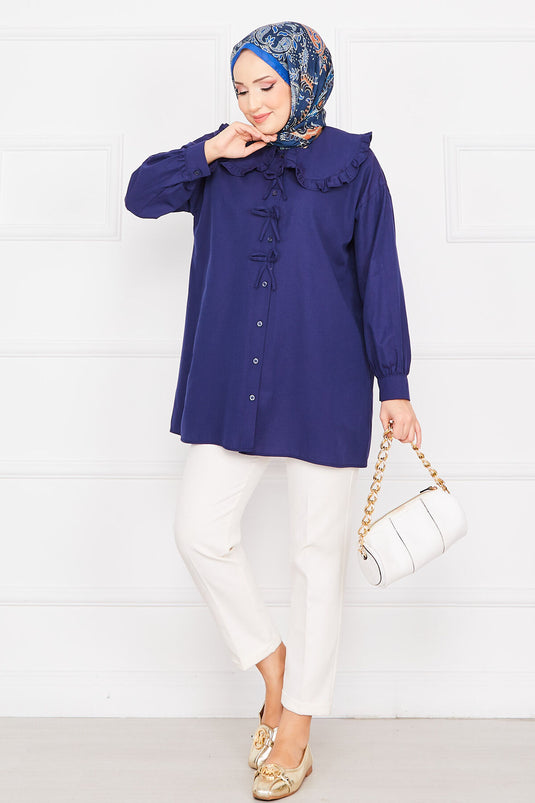 Bow Detailed Tunic Navy Blue