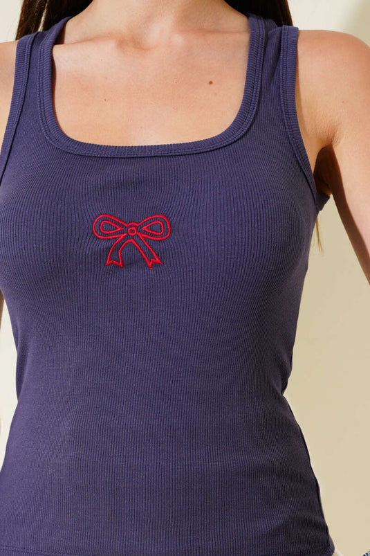 Bow Embroidered Ribbed Bodysuit