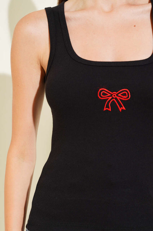 Body de canalé con lazo bordado negro