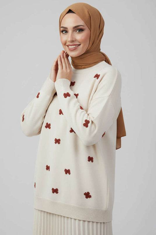 Fiyonk İşlemeli Triko Kazak Taş