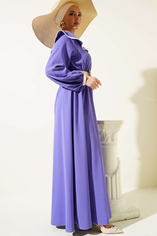 Robe à col bébé avec ceinture et nœud lilas